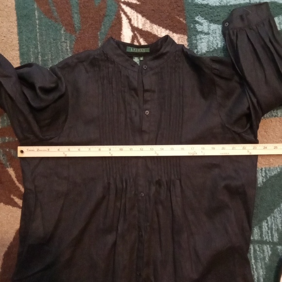 Lauren Ralph Lauren Black Button-Front Linen Pintuck Blouse Peasant Sz XL - Picture 7 of 9